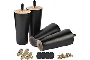 Btowin Btowin 10,2 cm Massivholz-Möbelbeine, 4 Stück Mid-Century MODUSrn Ersatzfüße aus schwarzem Holz mit 5/16-Zoll-Gewinde-Aufhängerschrauben und Montageplatte und Schrauben für Sofa, Couch, Sessel,