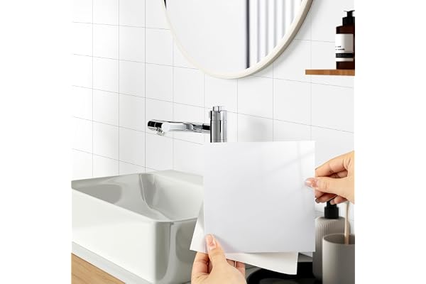 Hode Credence Adhesive pour Cuisine Salle de Bain Blanc, Imperméable Carrelage Adhesif Mural Décoratif, Stickers Autocollant Carrelage Cuisine Bain Placard 50 Pieces, 15x15cm