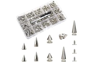 Zasvec Remaches Tachuelas para Ropa 110 Piezas Remaches Punk con Tornillo Plateado Tachuelas con Pinchos Clavos y Remaches de Metal Bullet Stud Spike Cono Picos 4 Tamaños para Manualidades