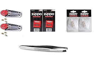ZIPPO + SUNMONDO Zippo Feuerzeug Zubehör (ReLife) Set 2 inkl. 2X Zippo Watte, 2X Zippo Docht, 2X Zippo Feuersteine und 1x Marken Pinzette von sunmondo für leichteres wechseln des Dochtes