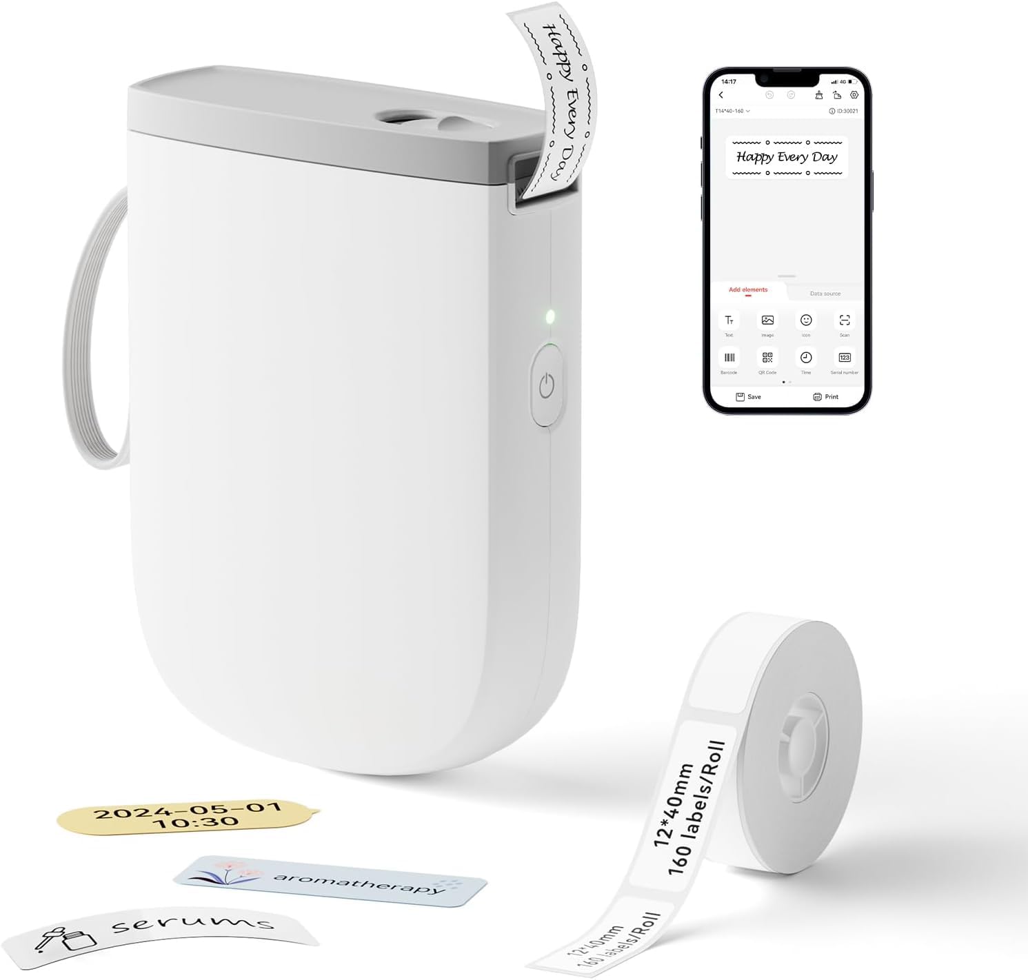 RIITEK D11 Thermal Label Printer Machine; USB Rechargeable Inkless Bluetooth Label Maker for Picture, Label, Memo, Receipt, P