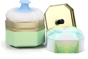 LIONVISON Boîte à poudre pour bébé,boîte à poudre de talc pour le corps avec houppette souple pour les femmes,boîte à poudre de voyage pour la maison pour la poudre de talc et la poudre libre(vert)