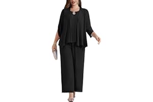 Hanna Nikole Plus Size Tuta Donna 3 Pezzi Chiffon Set Manica Corta Tailleur Casual con Pantaloni e Canotta Facile da Abbinare per Ufficio e Uscite Quotidiane
