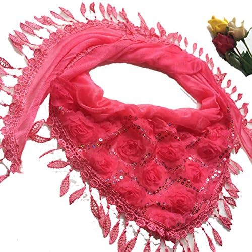 Women Fashion Chiffon Scarf Sequin Triangle Lace Tassel Individuality Outdoor Shawl,G-OneSize