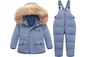 amropi Combinaison de Ski Bébé Filles Veste de Duvet à Capuche et Pantalons de Neige 2 Pièces Hiver Ensemble de Ski pour 1-5 Ans
