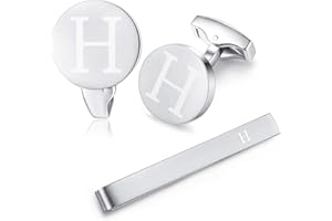 HONEY BEAR manschettenknöpfe & krawattennadel Set Initialen Buchstabe Herren Edelstahl Hochzeit Cufflinks Manschettenknopf Silber，A-Z,MEHRWEG