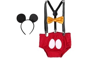 Neugeborenen Kleinkind Baby 1./2./3. Geburtstag Mickey Mouse Halloween Kostüm Outfit Hosen+Fliege+Clip-on Hosenträger+Maus Ohren 4pcs Bekleidungssets Foto-Shooting für Säugling Jungen Mädchen Unisex