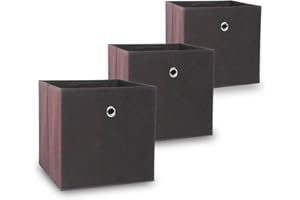 Vladon Set di 3 cubi Pieghevoli con Coperchio Aperto, Marrone (32 x 32 x 32 cm)