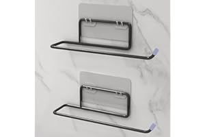 Plantex Self Adhesive GI Steel Toilet/Tissue Paper Roll Holder/Hanger/Towel Bar Stand for Bathroom Accessories (Black - Pack 