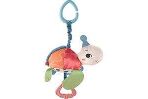 Fisher-Price Planet Friends Tortuga rebotes y tintineo Juguete para cochecito de bebé recién nacido con mordedor, Fabricado con un 80% de plástico reciclado y embalaje certificado FSC, (Mattel HKD62)