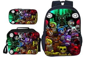 ANJINGUANG FNAF Mochila con lonchera y estuche para lápices, bolsa escolar impresa a la moda, mochila escolar para adolescentes, mochila para laptop, bolsa de viaje, e