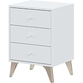 Habitdesign Artik White Bedside Table with 3 Drawers and Legs, 22 x 40 x 33.5 cm &ndash; Sweet Model