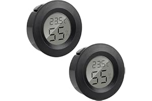 FADBUDSS 2 Pcs Reptile Thermometer Hygrometer, Round Monitor Humidity Meter Temperature Gauge Monitor LCD Digital Display for Spider Tortoise Tank Greenhouse Basement Lizard Dehumidifiers Humidifiers (Black)
