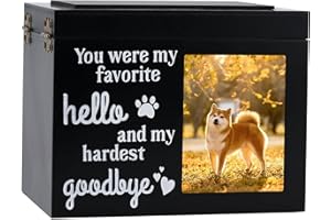 Vencede Pet Memorial Urns for Dog or Cat Ashes, Pet Ashes Photo Box, Large Wood Keepsake Memorial Urns with Blackboard,Pet Cremation Urns, Pet Loss Remembrance Gifts(Black)