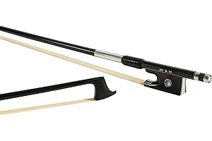 M MI & VI MI&VI Classic Carbon Fiber Violin Bow (Size 3/4) in Black with Ebony Frog | Octagonal Silver Mount | Well Balanced | Light Weight | Real Mongolian Horse Hair - By MIVI Music