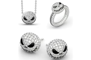 Doiicoon Halloween Jewelry Set, Fashion Skull Cute Christmas Ring, halloween earrings for women, Skull Necklace, 2 in 1 Jack Skellington Skeleton Ring, Christmas Rhinestone Finger Ring
