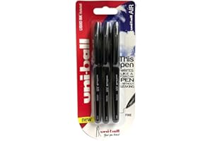 Uni-Ball Aire Micro - 0.5mm Fina Rollerball - 3 Pack - Negro - UBA-188-M