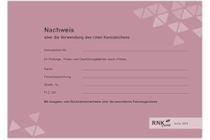 ‎RNKVERLAG RNKVERLAG 3117 - Nachweisheft für rote Kennzeichen, 16 Seiten, DIN A5 quer