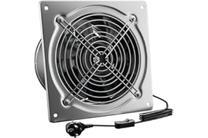 Hon&Guan 150mm Abluftventilator 525m³/h Industrie, Badlüfter mit Rücklaufklappe, Rauchabzug Wandventilator Abluft mit EU-Stecker in Silber für Garage, Werkstatt, Lager, Dachboden