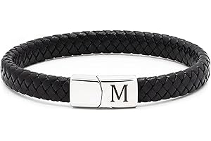TOLOWOBK Lederarmband Herren Armband mit Buchstaben Gravur A-Z Buchstabe Armband Männer Schwarz Geflochten Leder Armbänder mit Magnetverschluss Valentinstagsgeschenk Geburtstag Geschenke für Männer