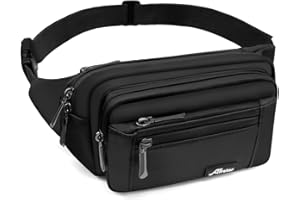 REETEE Sac Banane Homme Imperméable Sacoche Banane avec 5 Poches et Sangle Réglable, Grande Capacité Sac Banane pour Homme Femme Voyage Randonnée Pochette Ceinture (A-Noir)