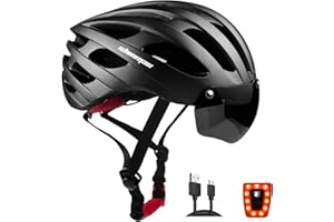 Shinmax Casco Bici Uomo Donna,MTB con USB Luce Protettiva UV Magnetica Visiera Adesivo Luminoso, Unisex Regolabile Casco Ciclismo per Strada Skateboard Certificato CE 57-62CM (RC-049)
