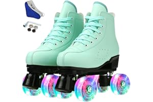 KALINU Women's Roller Skates PU Leather High-top Roller Skates Four-Wheel Roller Skates Shiny Roller Skates Beginner Outdoor Indoor