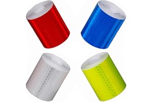 COSSWE 4 Rolls Reflective Tape,3m x 50 mm Waterproof Reflector Warning Stickers High Intensity Self Adhesive Safety Tape for Vehicles Road Transport Facilities Safety Reminder