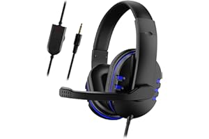 YOLISPA Gaming Headset with Mic for Xbox One/PS4, Over-Ear Noise Isolation Bass Gaming Headphones with Microphone, Surround Sound, Volume Control (Black+Blue)