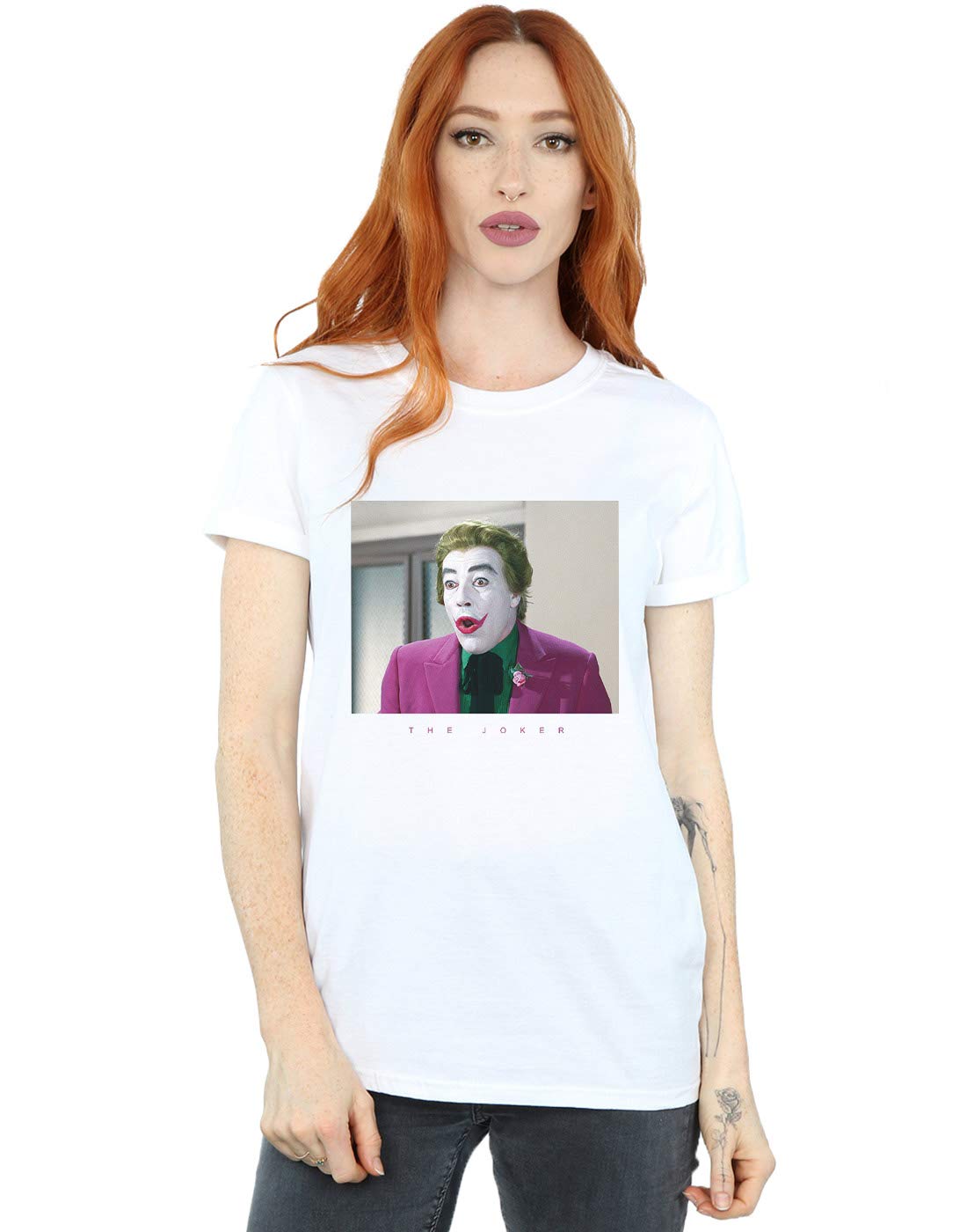 DC-Comics-Damen-Batman-TV-Series-1966-Joker-Photograph-Boyfriend-Fit-T-Shirt-Wei-Large