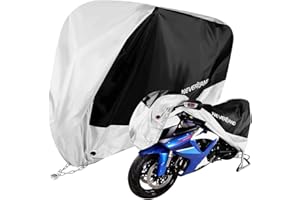 NEVERLAND Bache Moto 190T Polyester Housse Moto, Bache Protection Moto XXXL, Noir Argent Abri Moto Exterieur Protection Contre la Pluie et Le Vent et Protection Solaire