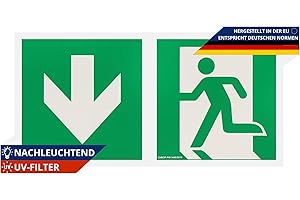 ‎NOTLOK SAFETY WORK notlok Safety Work - Notausgangsschild Nachleuchtend [ 15x30 cm ] | PVC Platte + Schaumstoffklebeband | DIN EN ISO 7010, DIN67510 | Fluchtwegschilder Nachleuchtend | Notausgangsschild Pfeil nach unten