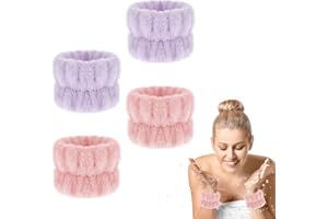 Abeillo 4 opasyki na nadgarstek, SPA, do myciatwarz, z mikrofibry, chłonne, do prysznica (różowa i fioletowa)