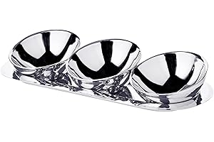 EDZARD Juego de 3 bols de postre Asti, acero inoxidable pulido a espejo, diametro 9 cm, con bandeja longitud 30 cm