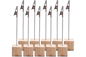 KONAMO 10 Pcs Memo Clip Holders - Wooden Base Table Name Number Location Card Alligator Buckle Holders for Picture Cards Paper Notes
