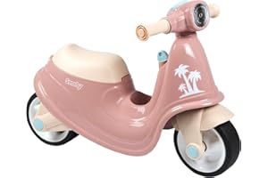 Smoby - Porteur Scooter Rose - Design Réaliste - Clé Mécanique, Phare Avant - Roues Silencieuses - Coffre à Jouets - Dès 18 Mois