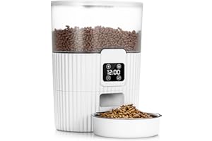 HOOFUN Distributore Automatico Cibo Gatti, 3.5L Dispenser Cibo Gatti, 1-6 Pasti al Giorno Con Timer Control, Nessun cibo bloccato, con Ciotola per Gatti Adatta per Animali di Piccola e (bianco)