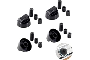 Boutons de Plaque de Cuisson Universels, Pack de 4 Boutons Rotatifs en Noir, Compatibles avec la Majorité des Plaques de Cuisson, Fours et Gazinières Électriques, Inclus 12 Adaptateurs
