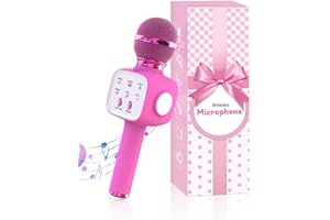 Omesiry Microphone Enfant, Karaoké Enfant sans Fil avec 5 Changeurs De Voix, HiFi Microphone Karaoke avec Lumière LED, Jouet pour Fille 3-18 Ans, Cadeau Enfant 3-18 Ans, Cadeau Noel Enfant