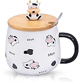 Taza de Café de Cerámica Taza de Café de Animales 3D con Tapa y Cuchara de Acero Inoxidable, 480 ml - Regalo Divertido para M