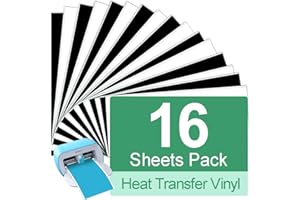 TAOYIO Smart Iron On pour Cricut Joy, 8 Feuilles noir et blanc Vinyle de Transfert de Chaleur, 14 cm x 30,5 cm Vinyle Thermocollant, Flex Thermocollant pour Tissus DIY T-Shirts, Vêtements, Chapeaux