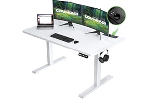 ‎COMHOMA COMHOMA Höhenverstellbarer Schreibtisch 100x60 cm mit USB-Buchse und Haken, Elektrisch Verstellbarer Computertisch, Steh-Sitztisch Stehpult Stehschreibtisch Weiß