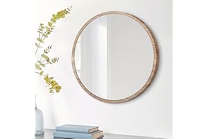 JJUUYOU Piccolo specchio rotondo da parete rotondo per bagno rustico cornice in legno bianco specchio decorativo per parete in ingresso bagno soggiorno, legno