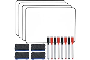 Hiziwimi 4Pcs 30X21cm Weiße Tafel Trocken Abwischbares Mini Whiteboards, A4 Doppelseitige weiße Tafel mit schwarzem Rahmen mit 4Pcs Marker und 4Pcs Board Radierer, Whiteboard für Schule, Büro, Haus