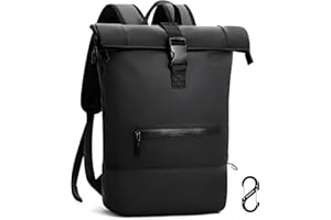 Reiseresa Rolltop Rucksack Herren Damen Wasserdicht Große Laptop Rucksack Reiserucksack mit Multifunktionale Kletterschnalle für Reisen, Arbeit, Uni Schule (Schwarz-1)
