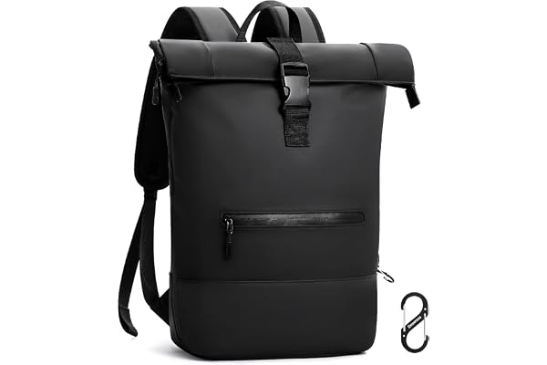 Reiseresa Rulltopp-ryggsäck Vattentät Laptop-ryggsäck för män och kvinnor, 17 tums Laptop-väska för skola, resor, arbete och affärer, Svart, L