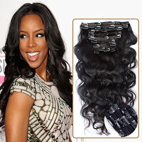 Promotions! 12Inch-28Inch 100% Virgin Brazilian Human Hair Body weave Clip in Hair Extension, curly hair weft , Unprocessed 6A Grade 7 pieces/ set 70G Natural color (14")