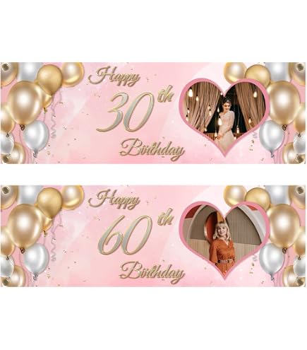Striscione Compleanno Personalizzato Con Foto, Nome Ed Età - 100x250cm / 120x300cm, Giallo
