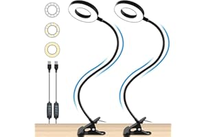OGIMA Clip on Light Desk Lamp - LED Reading Clamp Light, 3 Color Modes with 10 Brightness, Eye Protection Bed Lights for Headboard, 360° Flexible Gooseneck USB Lamp for Study, Makeup 2 Pack