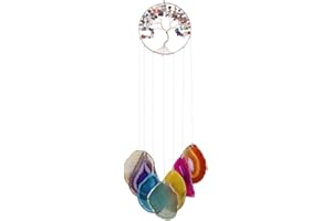 Lpraer Tree of Life Agate Slices Wind Chimes 7 Chakra Reiki Healing Stone Colorful Handmade Wall Hanging Ornament for Outdoor Indoor Home Decor